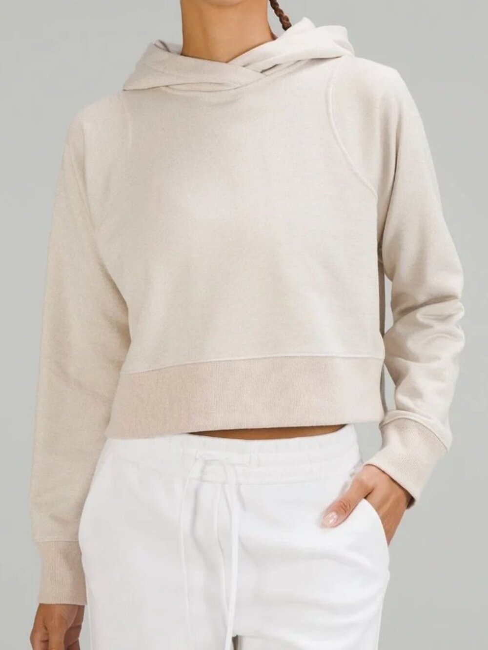 LULULEMON Hoodie Womens 2 Loungeful Spark Gold Tan Metallic Knit Cropped Raglan